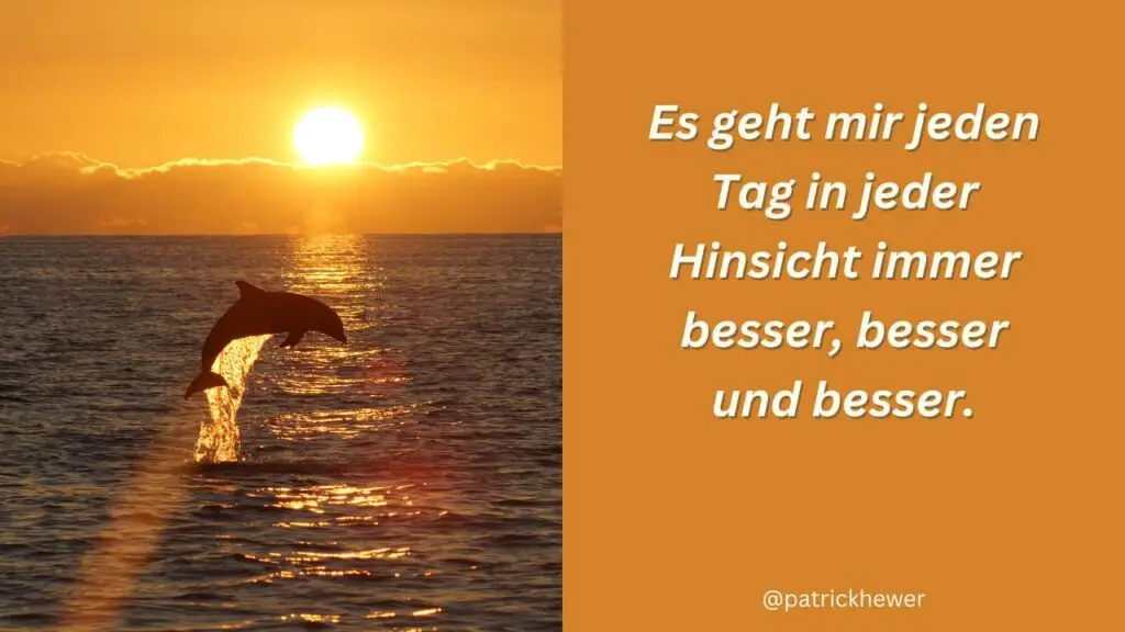 Foto von einem Delfin und ein Zitat von Inspirator Patrick Hewer.